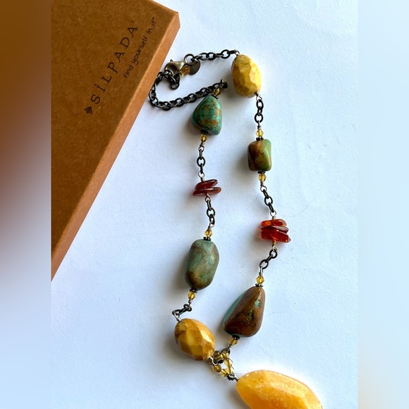 Vintage Silpada Sterling Silver Necklace with Jade, Jasper & Turquoise Stones - Picture 3 of 5